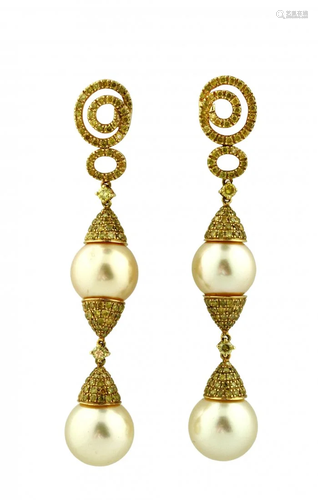 Pair of Pearl and Diamond Earrings