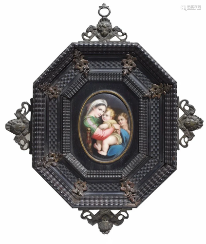 Continental Porcelain Plaque Of Madonna And Child