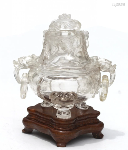 A Chinese Rock Crystal Incense Burner and Cover