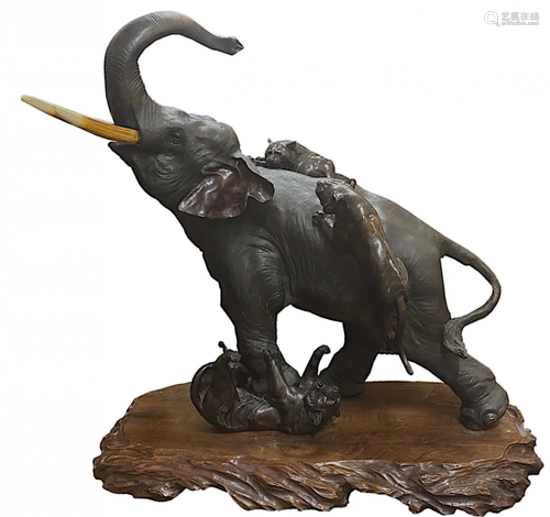 A Very Large And Important Bronze Figure of an Elephant