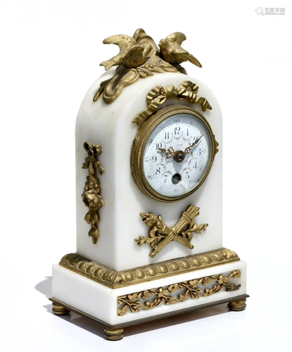 A Louis XVI Style Gilt Bronze and White Marble Clock