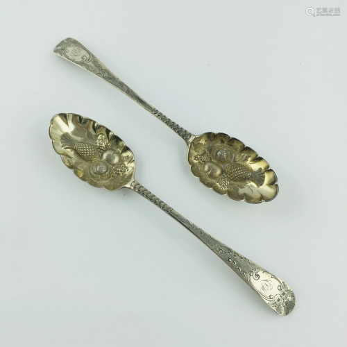 Pair of English spoons in London silver