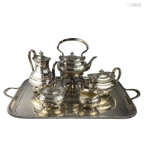 Sheffield English silver tea and coffee serving set