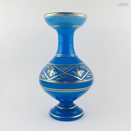 Blue opaline vase with gold details