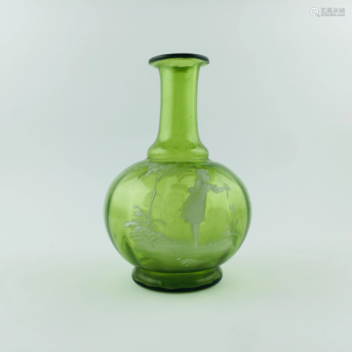 Mary Gregory green glass vase