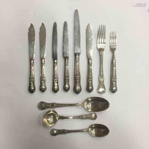 Eleven pieces of English silver cutlery