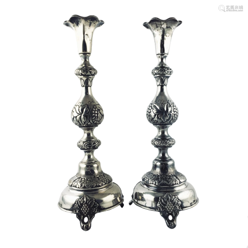 Pair of candlesticks in Russian silver