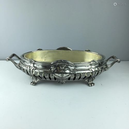 Oval French silver plated metal centrepiece