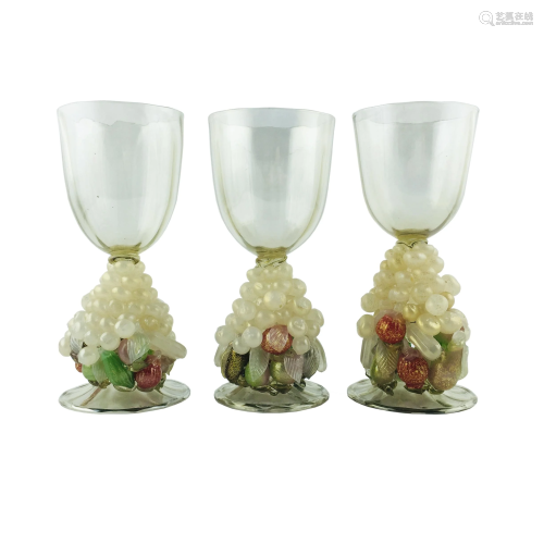 Set of three Murano glass goblets