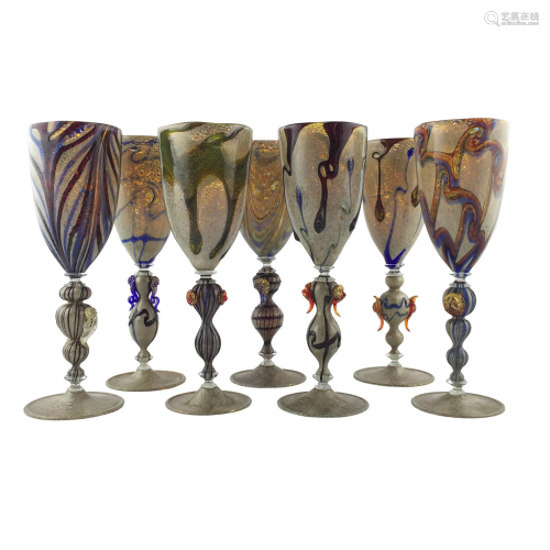 Set of seven Murano glass goblets