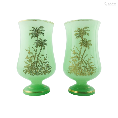 Pair of green opaline vases