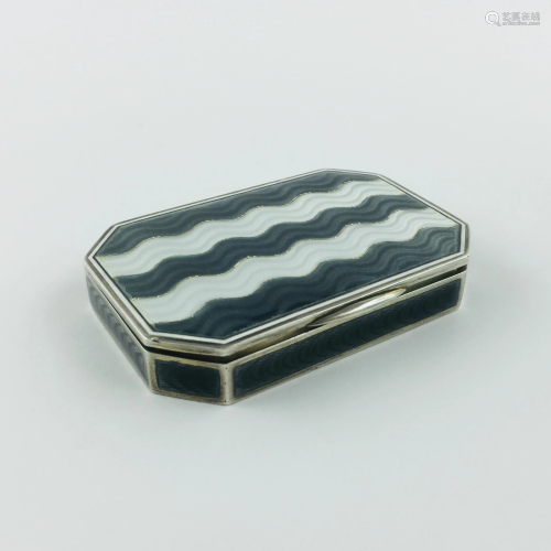 Sterling silver and grey and white enamel tabletop box
