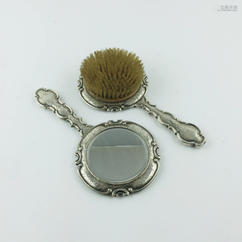 Czechoslovakian brush and mirror in silver