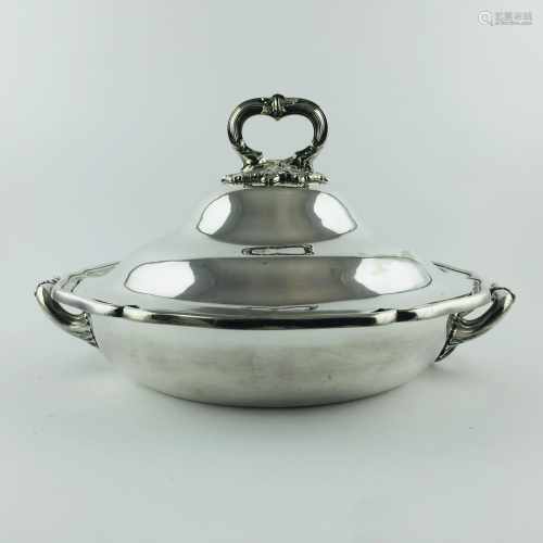 Silver plated metal round stew dish