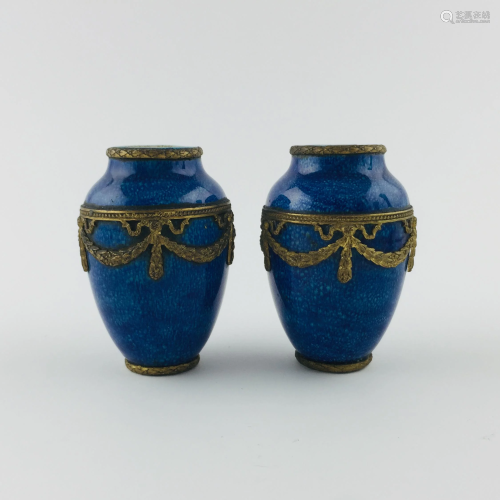 Pair of small blue Sèvres porcelain vases