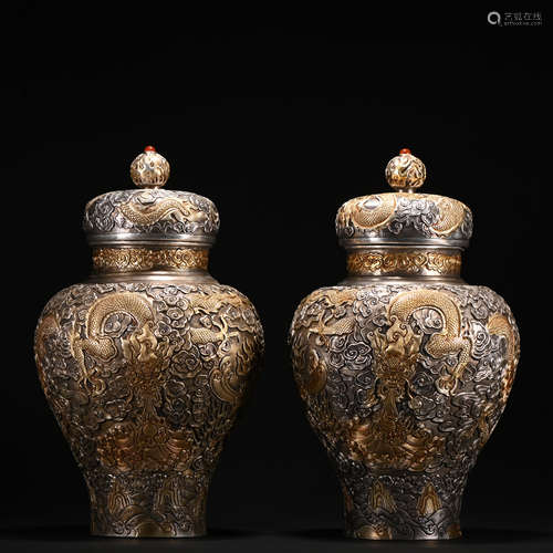 A pair of gilt-silver vase