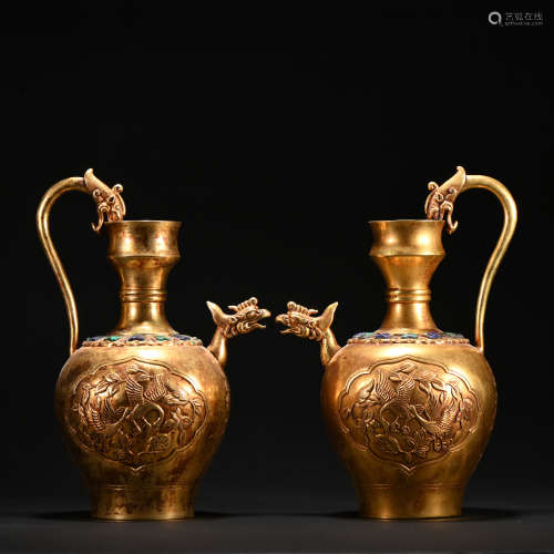A pair of gilt-bronze pot