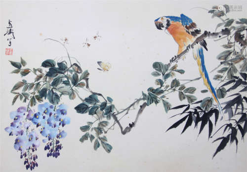 近現代 王雪濤 紫藤鸚鵡  出版於《藝海拾貝上冊》p258