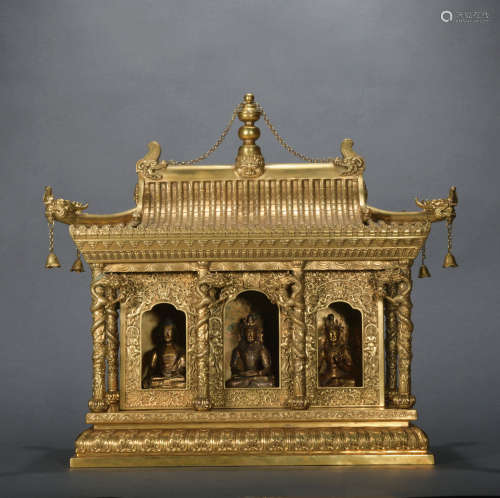 A gilt-bronze Buddhist niche