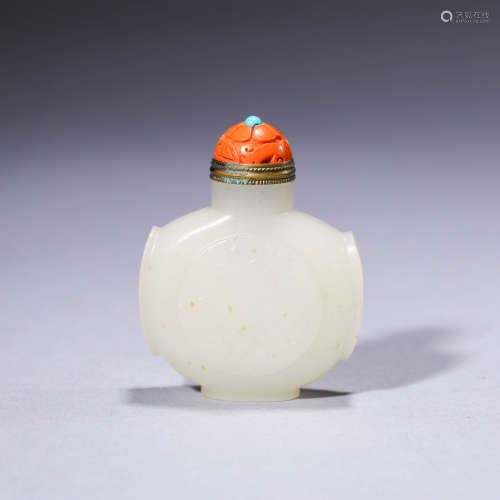 A Figure Carved White Jade Inscribed Snuff Bottle