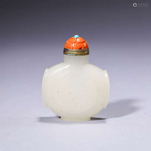 A Figure Carved White Jade Inscribed Snuff Bottle