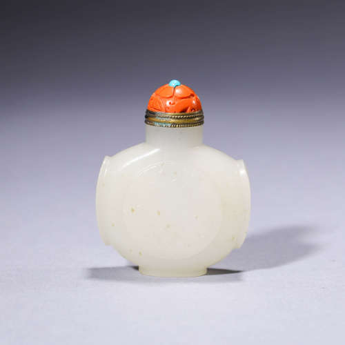 A Figure Carved White Jade Inscribed Snuff Bottle