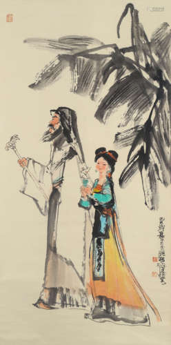 A chinese figures painting scroll, cheng shifa mark