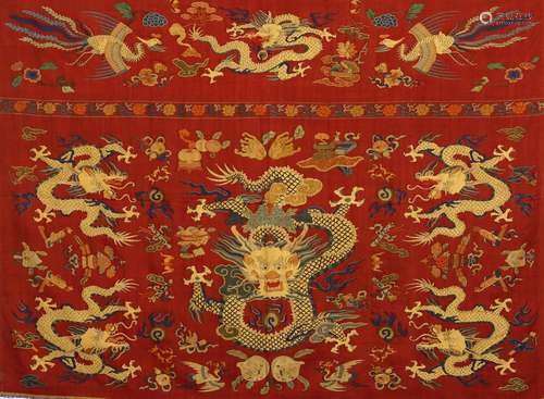 An embroidered dragon silk panel