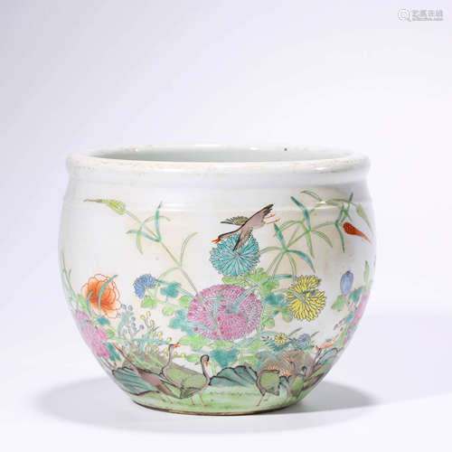 A famille rose flowers and birds jar