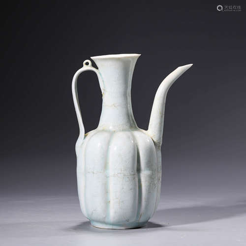 A Celadon-Glazed Porcelain Melon-shaped Ewer