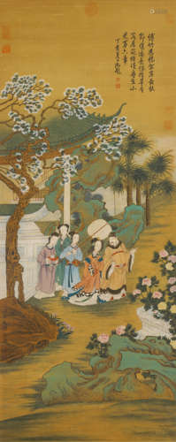 A chinese figures painting scroll, jin tingbiao mark