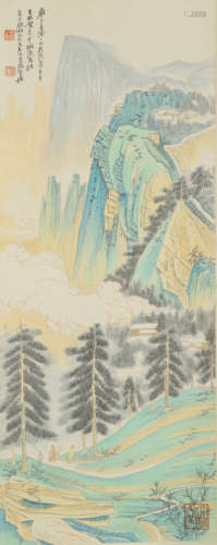 A chinese landscape painting scroll, zhang daqian mark