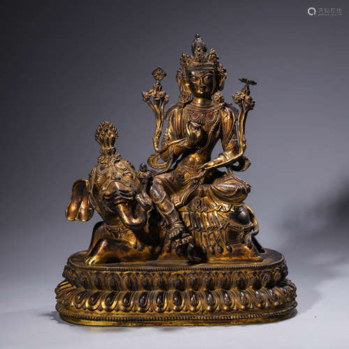 A gilt-bronze statue of Samantabhadra