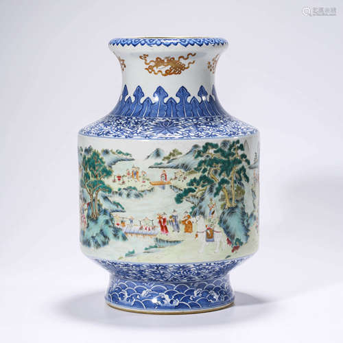 A famille rose figure lantern-formed vase