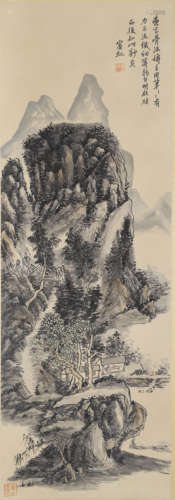 A chinese landscape painting scroll, huang binhong mark