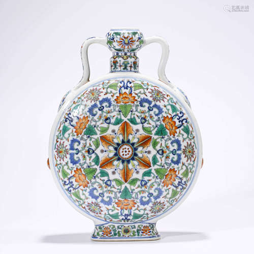 A Doucai Lotus Pattern Porcelain Double Ears Vase