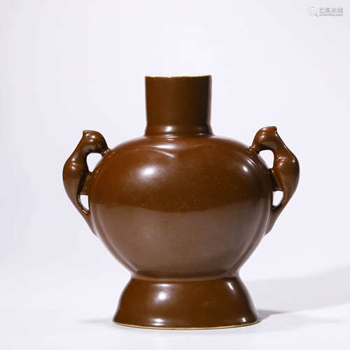 An aubergine glazed double-beast-eared zun vase