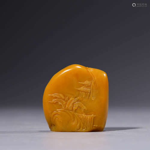 A carved shoushan stone landscape and figure seal