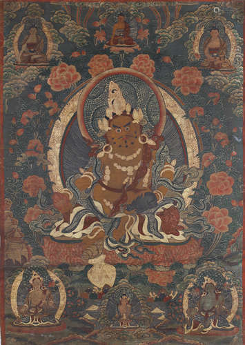 A thangka of yellow jambhala