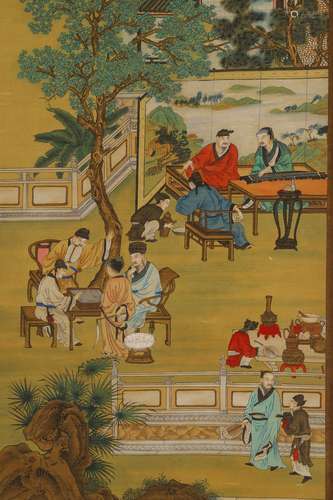 A chinese figures painting scroll, gu jianlong mark