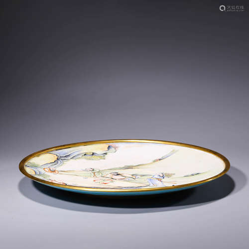 A bronze enamel fu&shou scholars dish