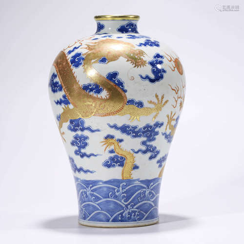 A Blue&white Underglazed Red Dragon Pattern Gilt Inlaid Porc...