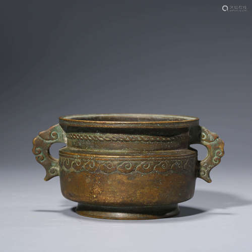 A gilt-bronze double-eared incense burner