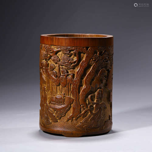 A carved bamboo figure brush pot