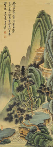 A chinese landscape painting scroll, zhang daqian mark