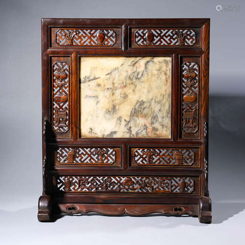 A stone inlaying rosewood table screen