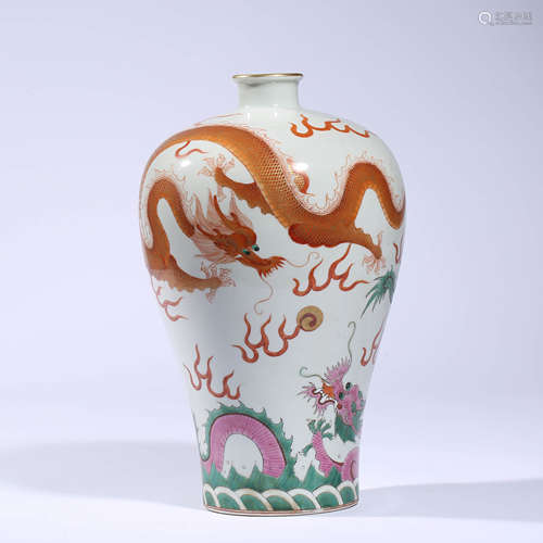 A famille-rose dragon playing meiping vase