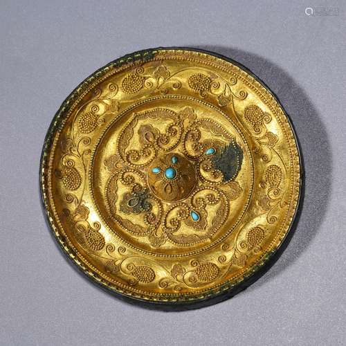 A gilt-bronze gems inlaying circular mirror