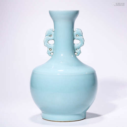 An Azure Glaze Double Dragon Ears Porcelain Dish-top Vase