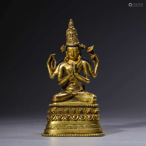 A gilt-bronze statue of Four-armed Avalokitesvara